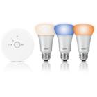 Philips Hue Color Starter Kit E27, älyvalaistuksen aloituspakkaus: kolme 9 W led-lamppua, kommunikaatioyksikkö, virtasovitin ja virtakaapeli