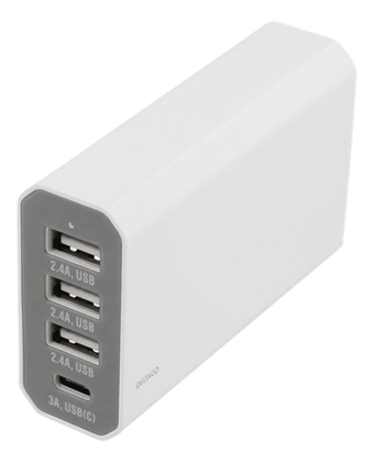 USB seinälaturi 3 x USB + 1 x USB Type C, hinta 16 € USB seinälaturi 4 x USB + 1 x USB Type C, hinta 31 €