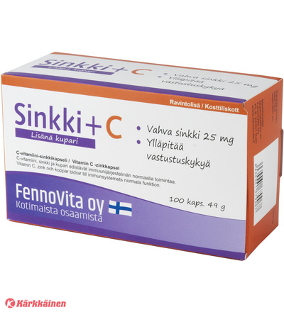 Fennovita Sinkki Plus Kupari ja C-vitamiini 100 kaps ravintolisä – kuva 3/5