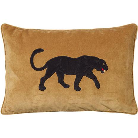 Chhatwal & Jonsson Embroidered Black Panther Cushion Cover 40x60 cm, Masala Yellow – kuva 1/8