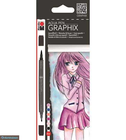 Marabu Graphix aqua pen 6 make manga-akvarellitussit