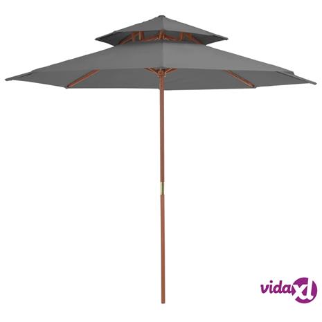 vidaXL Kaksikerroksinen aurinkovarjo puurunko 270 cm antrasiitti