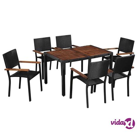 vidaXL 7-osainen Ulkoruokailuryhmä polyrottinki ja akaasiapuu musta