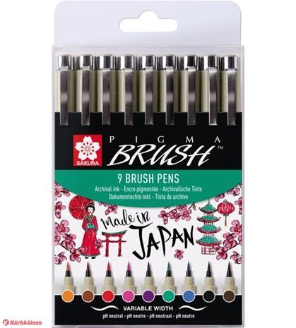 Sakura Pigma Brush Basic 9-setti sivellinkynä