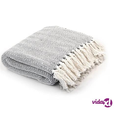 vidaXL Viltti puuvilla kalanruotokuvio 220x250 cm harmaa, Muut tekstiilit ja vuodevaatteet