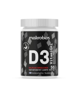 Makrobios D3-Vitamiini 50 ug Salmiakki 150 tabl. ravintolisä