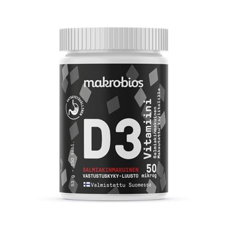 Makrobios D3-Vitamiini 50 ug Salmiakki 150 tabl. ravintolisä