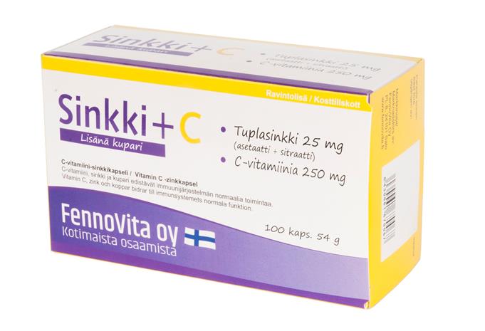 Fennovita Sinkki Plus Kupari ja C-vitamiini 100 kaps ravintolisä – kuva 4/5