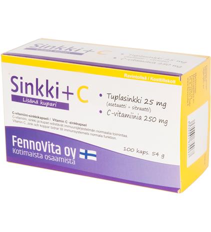 Fennovita Sinkki Plus Kupari ja C-vitamiini 100 kaps ravintolisä – kuva 5/5