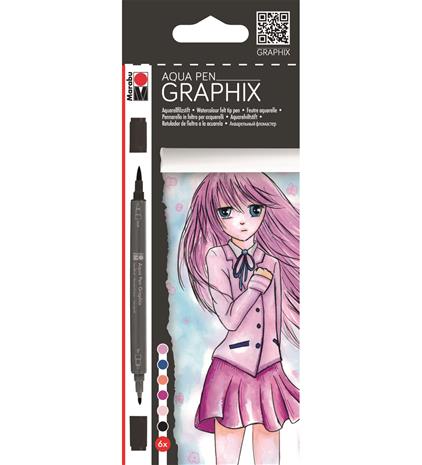 Marabu Graphix aqua pen 6 make manga-akvarellitussit