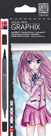 Marabu Graphix aqua pen 6 make manga-akvarellitussit