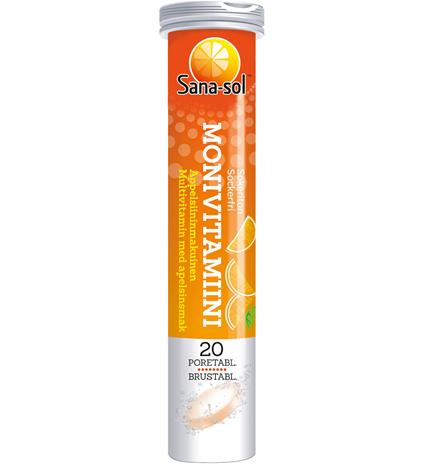 Sana-sol Monivitamiini poretabletti 20 kpl appelsiini