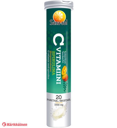 Sana-sol C-vitamiini poretabletti 20 kpl 1000 mg Spirulina-mango