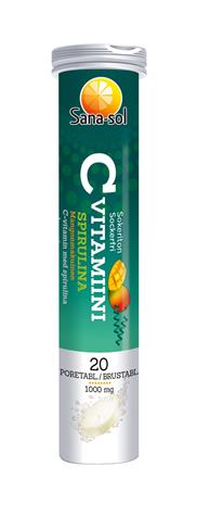 Sana-sol C-vitamiini poretabletti 20 kpl 1000 mg Spirulina-mango