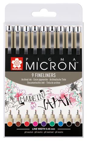 Sakura Pigma Micron Fineliner Basic 9-setti kuitukärkikynä