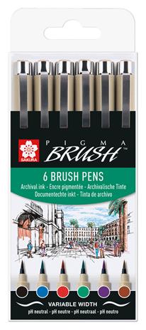 Sakura Pigma Brush Basic 6-setti sivellinkynä