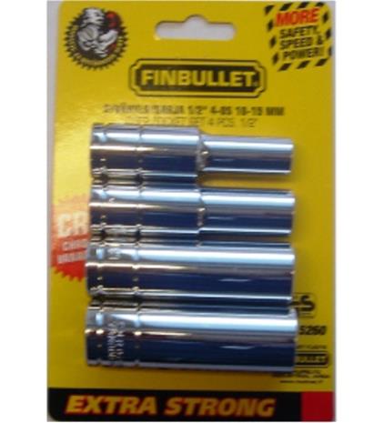 Finbullet 1/2" 4-osainen pitkä hylsysarja