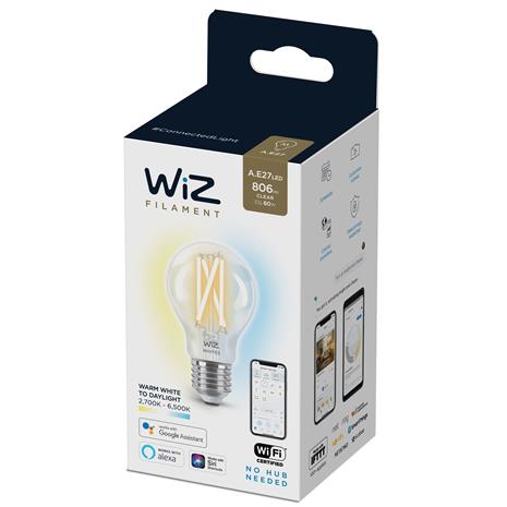 WiZ Filament clear A60 E27, WiFi-älylamppu 6,7 W