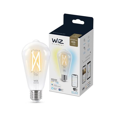 WiZ Filament clear ST64 E27, WiFi-älylamppu 6,7 W
