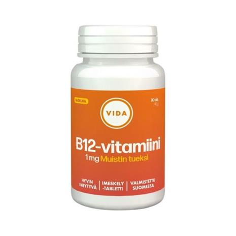 Vida B12-vitamiini 1 mg Vadelma 90 tabl. ravintolisä