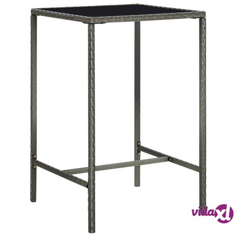 vidaXL Puutarhan baaripöytä harmaa 70x70x110 cm polyrottinki ja lasi