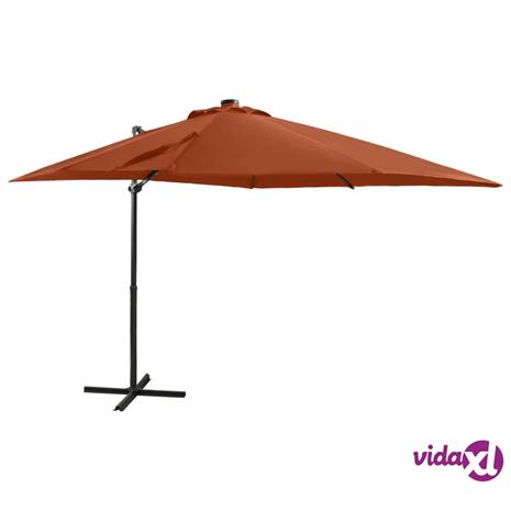 vidaXL Riippuva aurinkovarjo tangolla ja LED-valoilla terrakotta 250cm