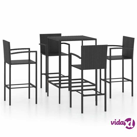 vidaXL 5-osainen Ulkobaariryhmä polyrottinki musta