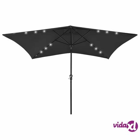 vidaXL Aurinkovarjo LED-valot ja terästanko 2x3 m musta