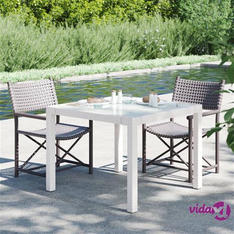 vidaXL Puutarhapöytä 90x90x75 cm karkaistu lasi ja polyrottinki valk.