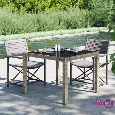 vidaXL Puutarhapöytä 90x90x75 cm karkaistu lasi ja polyrottinki harmaa
