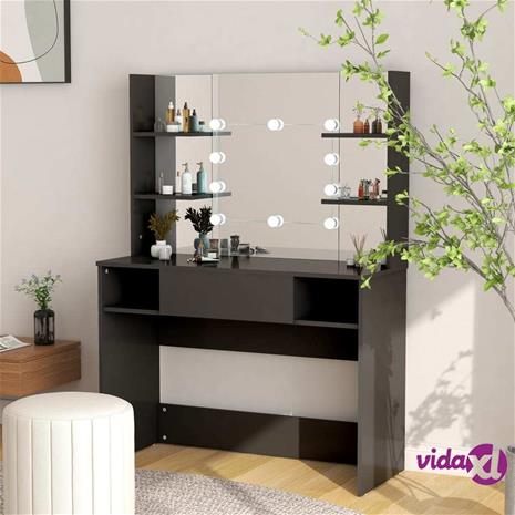vidaXL Meikkipöytä LED-valoilla 100x40x135 cm MDF musta