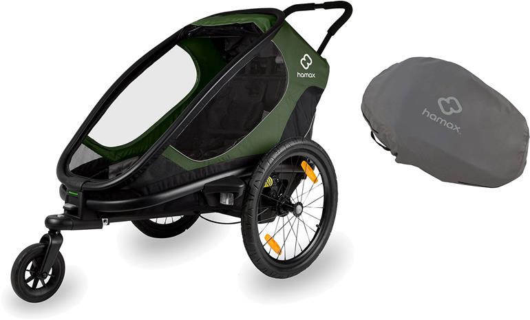 hamax Outback ONE lastenpyörävaunu selkänojan säädöllä Green / Black