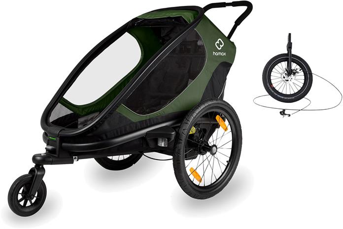 hamax Outback ONE lastenpyörävaunu selkänojan säädöllä Green / Black