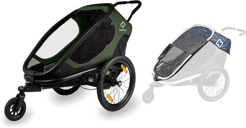 hamax Outback ONE lastenpyörävaunu selkänojan säädöllä Green / Black