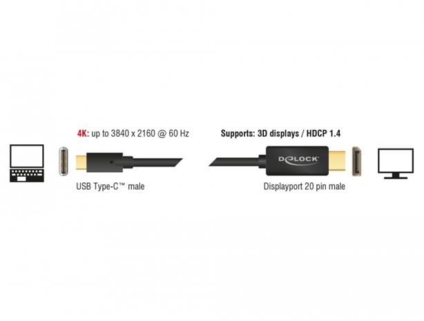 Delock 85256 USB-C - DisplayPort, sovitinkaapeli 2m