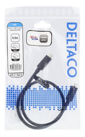Deltaco USBC-1401 Superspeed USB-C - USB-C, kaapeli 0,5m