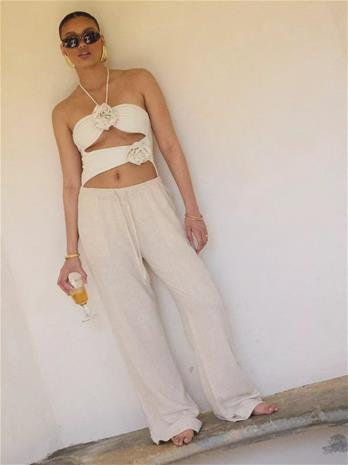 Nelly - Pellavahousut - Beige - Pull On Linen Pants - Housut