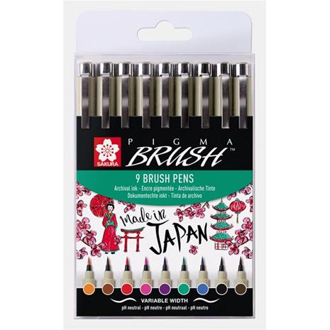 Sakura Pigma Brush Basic 9-setti sivellinkynä
