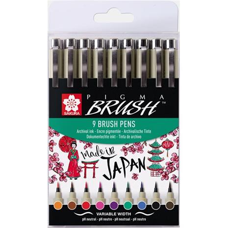 Sakura Pigma Brush Basic 9-setti sivellinkynä