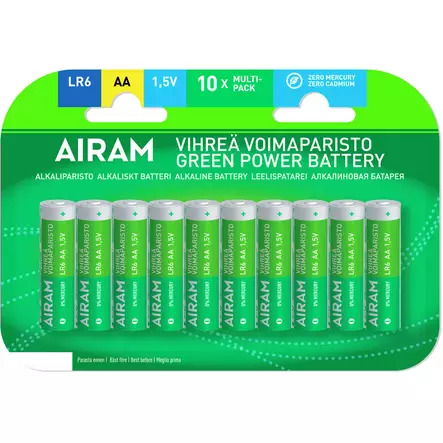 Vihreä voimaparisto AA LR6 1,5V 10 kpl, Airam – kuva 3/4