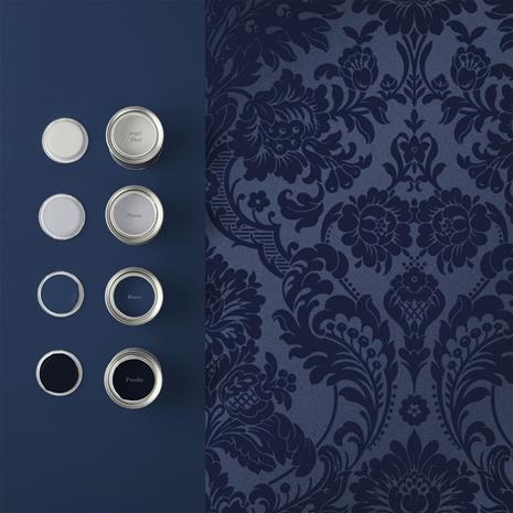 Gothic Damask Flock Cobalt - 104563 Tapetti