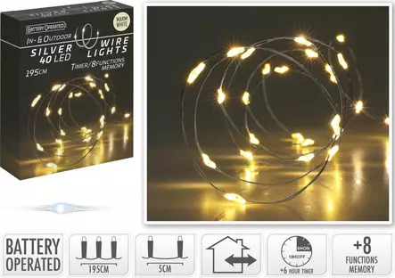 LED-Valoketju 40 lamppua Hopealanka