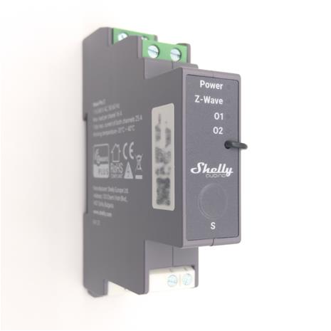 Shelly Wave Pro 2, potentiaalivapaa Z-Wave -rele DIN-kiskoon