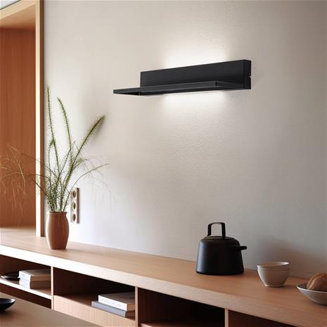 Hyllyn seinävalaisin, musta, teräs, 60 cm pitkä, 2 x LED-valo