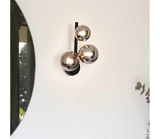 Ideal Lux Perlage -seinälamppu, 3x, musta/musta