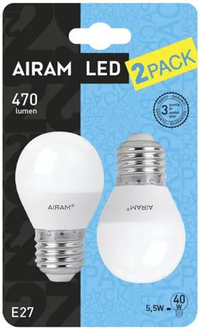 Airam Led Koristelamppu 5,5W E27 2kpl – kuva 1/1