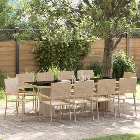 vidaXL 11 Osainen Puutarhan Ruokailusarja Beige Polyrottinki