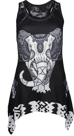 Innocent - Mandala Elephant Lace Panel Vest - Toppi - Naiset - Musta valkoinen
