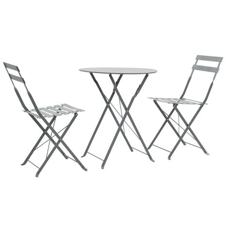 vidaXL 3-osainen Bistrosarja Teräs Harmaa, Puutarhakalusteet