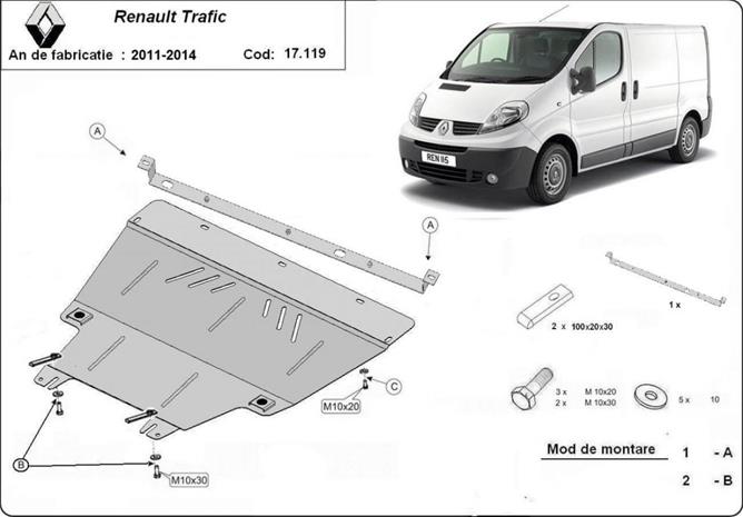Pohjapanssari moottorille Renault Trafic (2011-2014), terästä